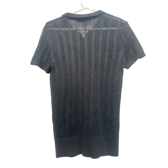 Vintage Ralph Lauren Blue Label Linen Cable Knit Polo Shirt M Black Collar Prepp - Picture 2 of 11